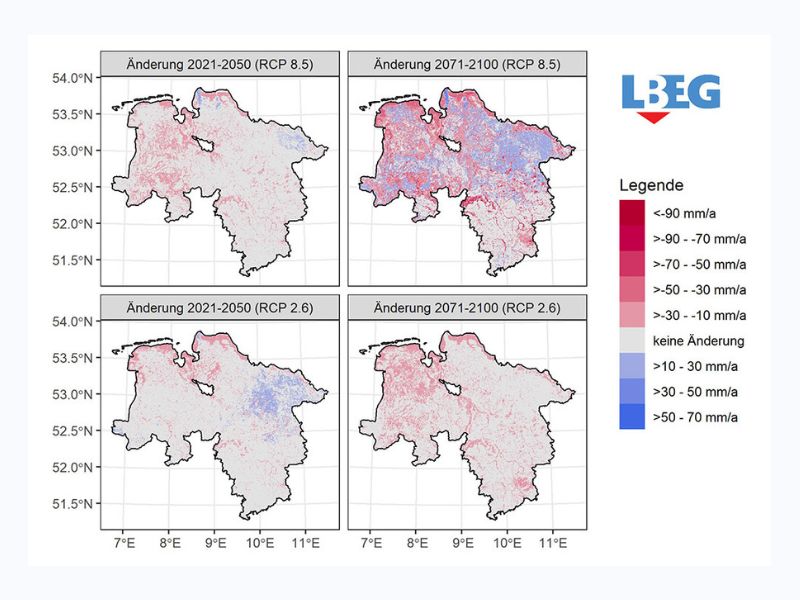 Neue Grundlagen zur Bewertung von Klimafolgen für den Wasserhaushalt: LBEG veröffentlicht aktuelle Daten zur Grundwasserneubildung für zwei unterschiedliche Zukunftsszenarien